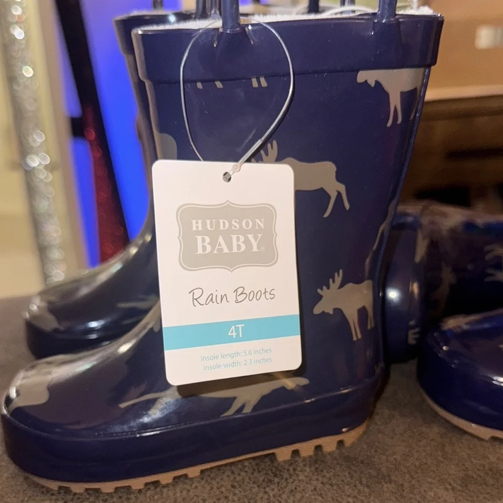 Hudson Baby Navy and Tan Kids Rain Boots‎